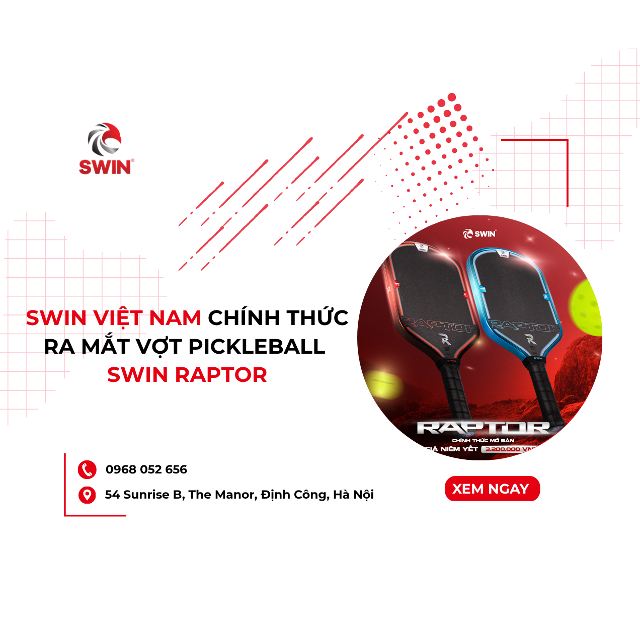 Vợt Pickleball Swin Raptor chính thức lộ diện