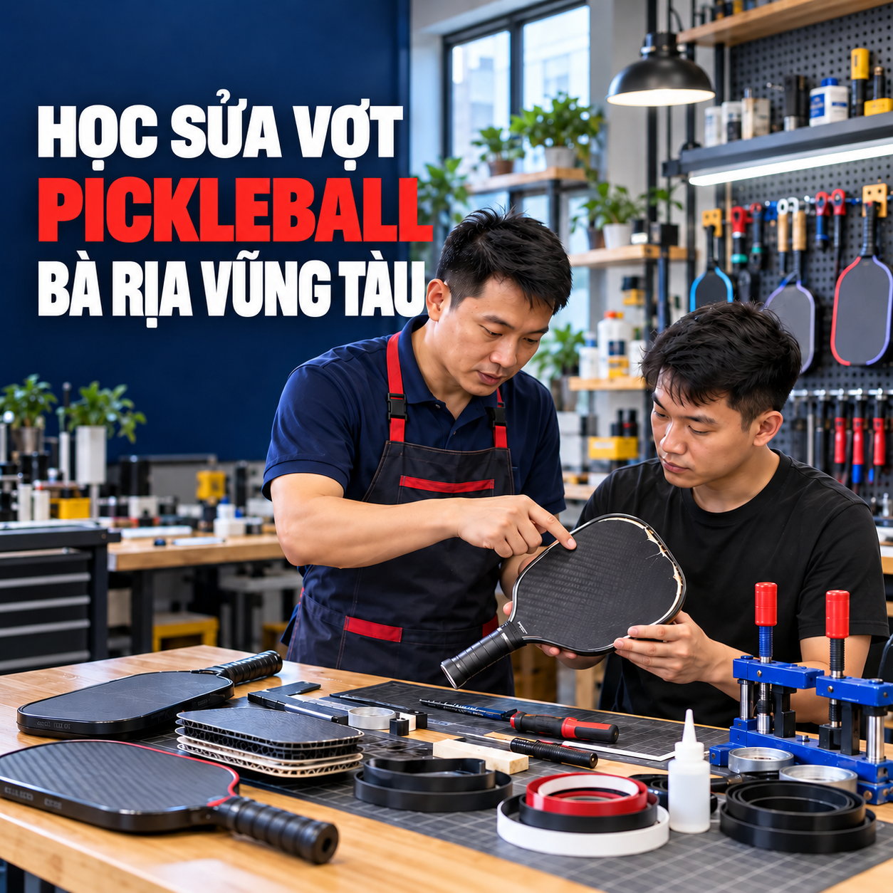 Học sửa vợt pickleball Bà Rịa Vũng Tàu: Khóa học thực hành từ cơ bản