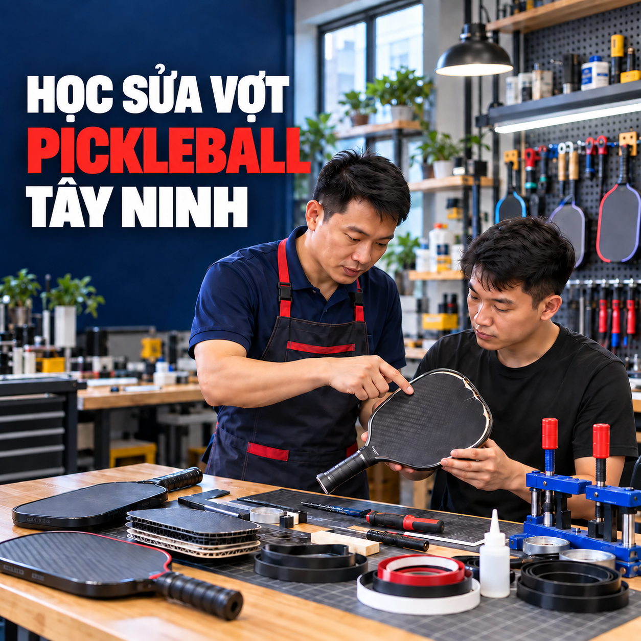 Học sửa vợt pickleball Tây Ninh: Khóa học thực hành từ cơ bản