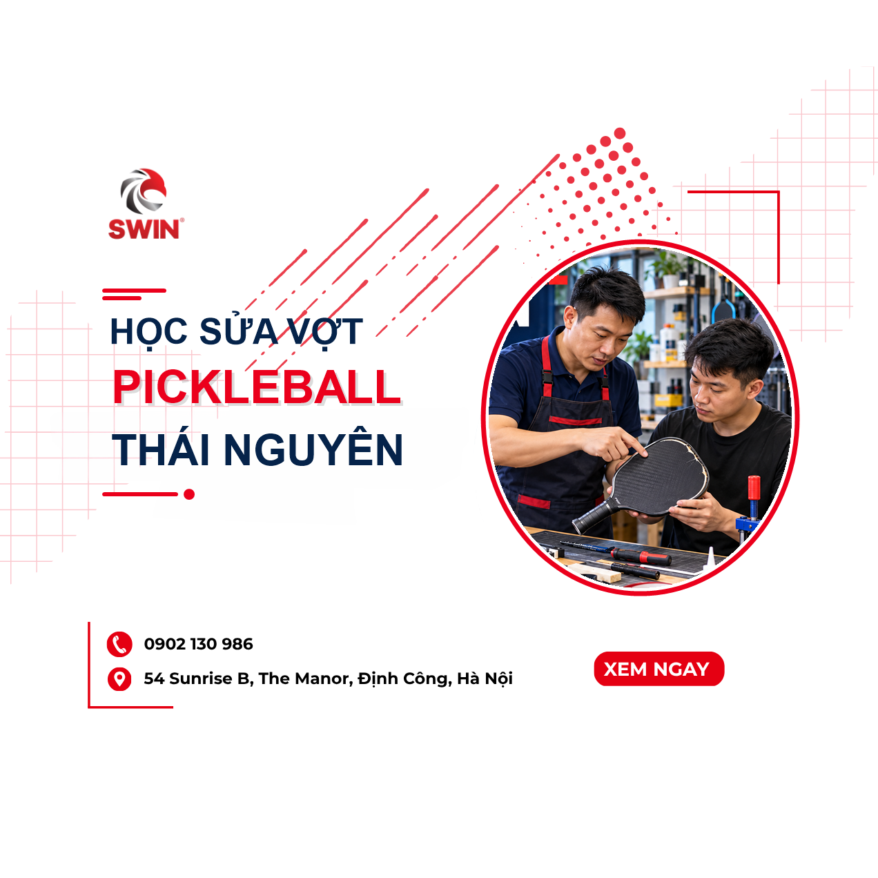 Học sửa vợt pickleball Thái Nguyên: Khóa học thực hành từ cơ bản