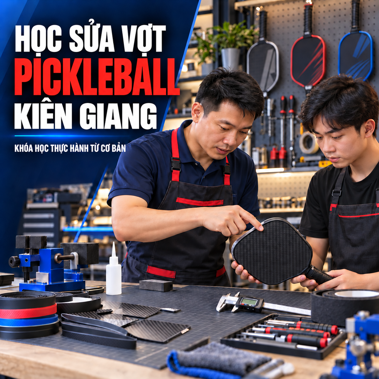 Học sửa vợt pickleball Kiên Giang: Khóa học thực hành từ cơ bản