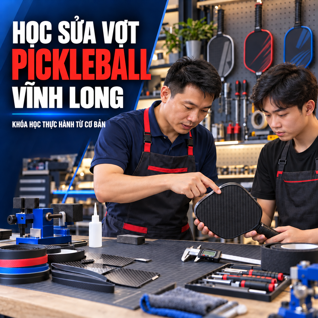 Học sửa vợt pickleball Vĩnh Long: Khóa học thực hành từ cơ bản